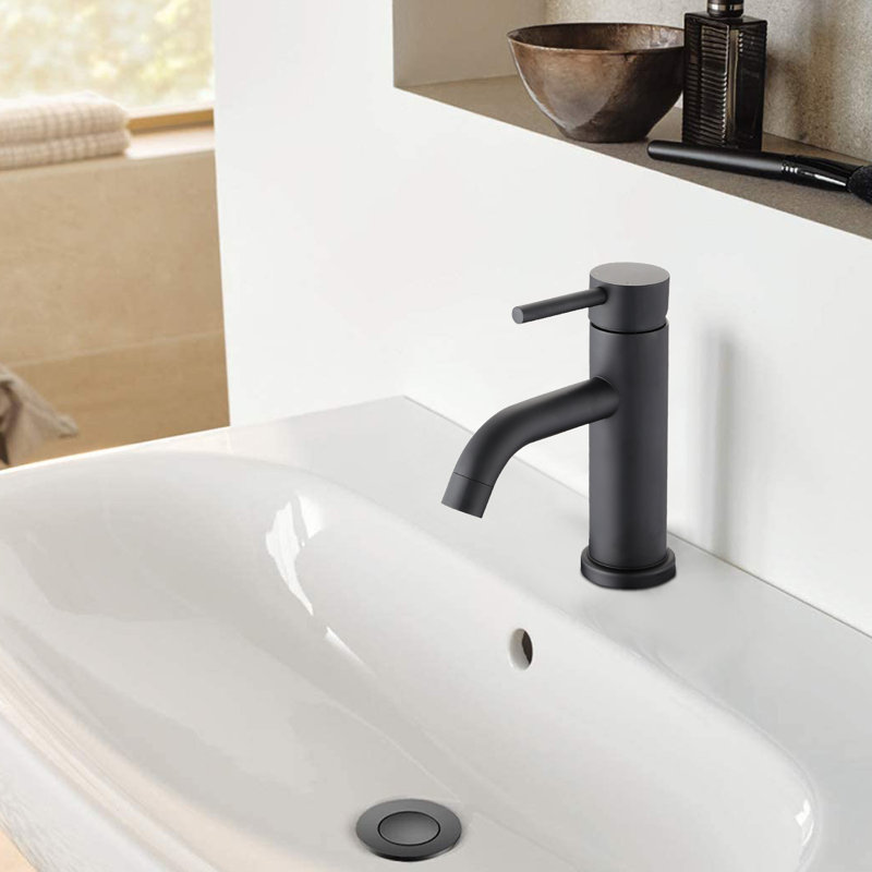 Single-Hole Single-handle Bathroom Faucet with Drain Assembly, Matte Black, Deck Plate Not Included