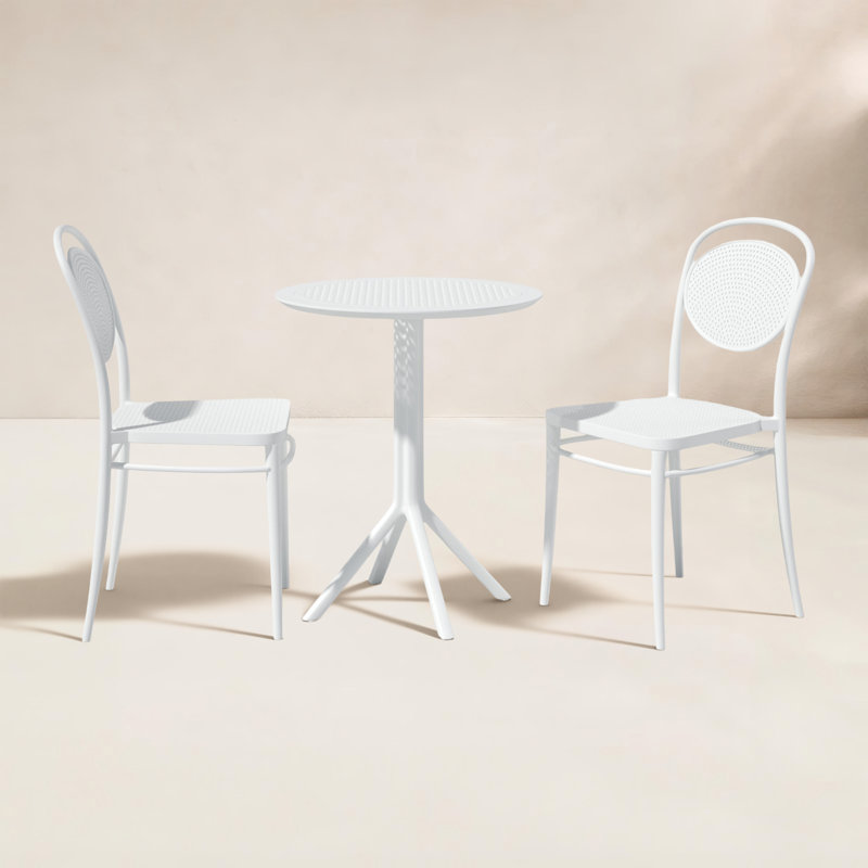 Ensemble bistro pour 2 personnes avec chaises empilables 24 po Farrah, Blanc