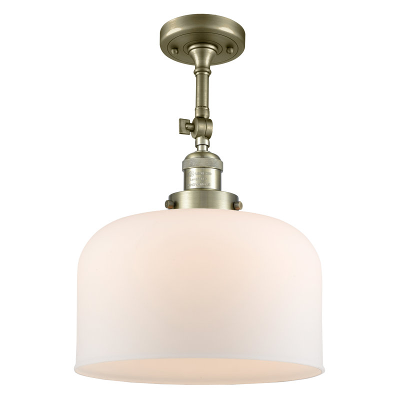 Plafonnier semi-encastré 1 lumière 12 po Temescal, Laiton antique, Blanc mat, Ampoule non incluse