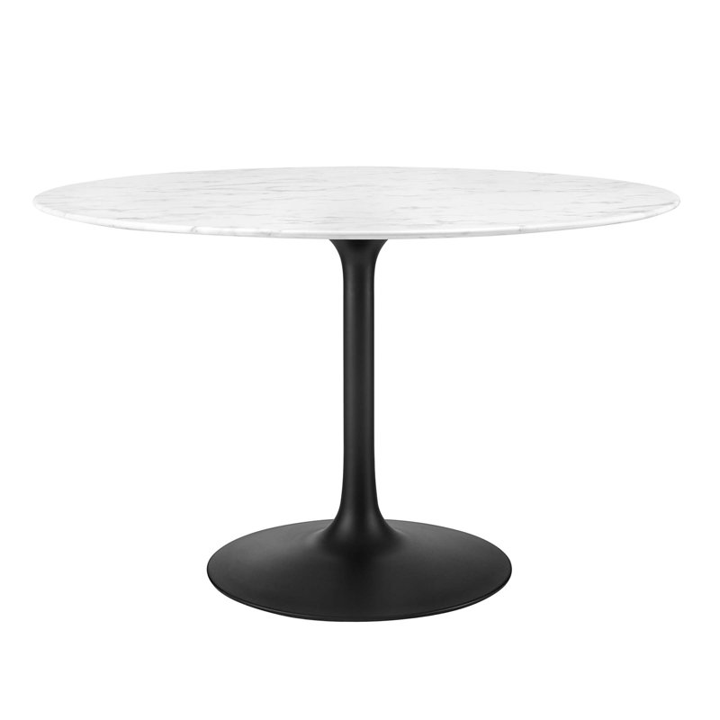 Lippa Round Artificial Marble Dining Table, Black, 29.5" H x 47" L x 47" W
