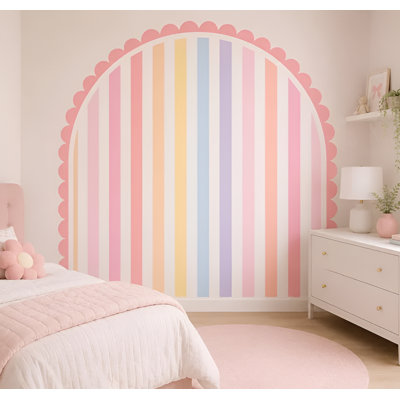 Pastel Rainbow Arch Wall Decal, Scalloped Stripe Arch Wall Decal, Girls Nursery Wall Decal, Girls Bedroom Wall Decor, Arch Decal