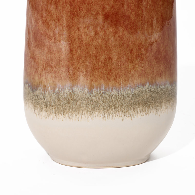 Grand vase rond en grès Earth Tones 15,4 pouces, H 11,89 po x l 6,69 po x P 4,72 po