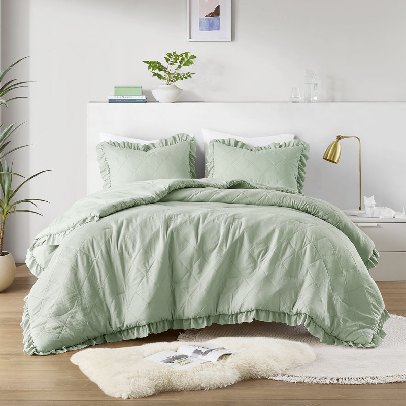 Ensemble d'édredon 3 pièces Phoebe, Full / Queen Comforter + 2 Standard Shams, Sauge