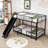 Twin Over Twin Metal Bunk Bed With Slide, Convertible Loft Design And Safety Guardrail-1687479511