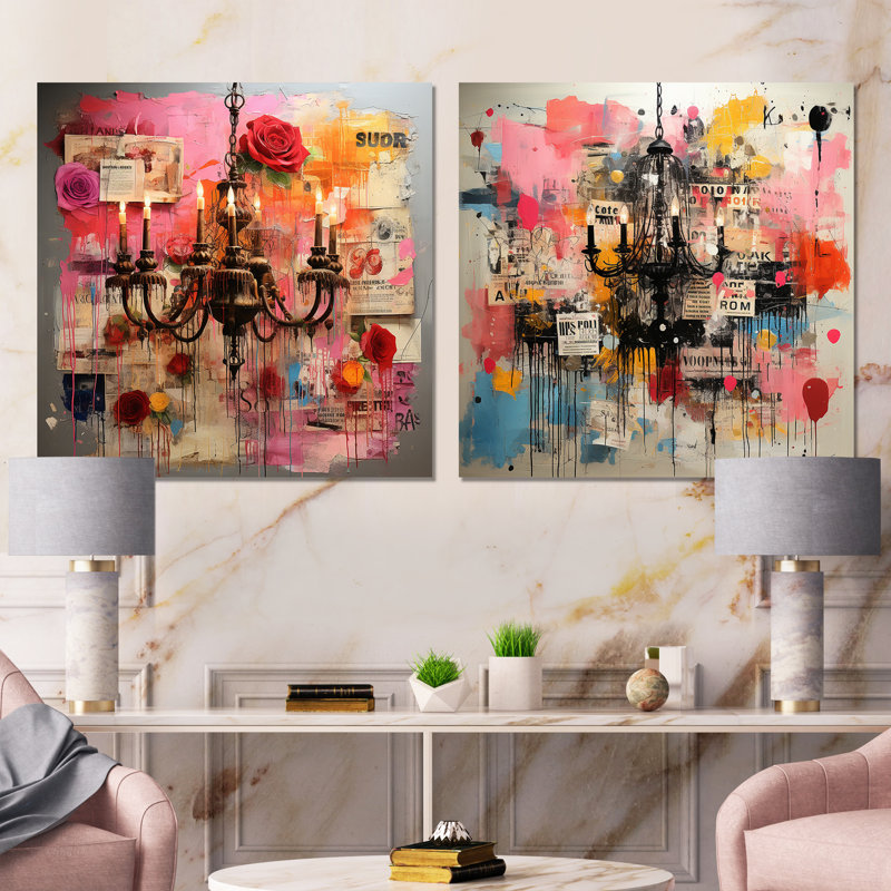 Lustre Pop Art en rose I - ensemble de 2 impressions sur toile lustre, Toile tendue, H 16 po x l 33 po x P 1 po