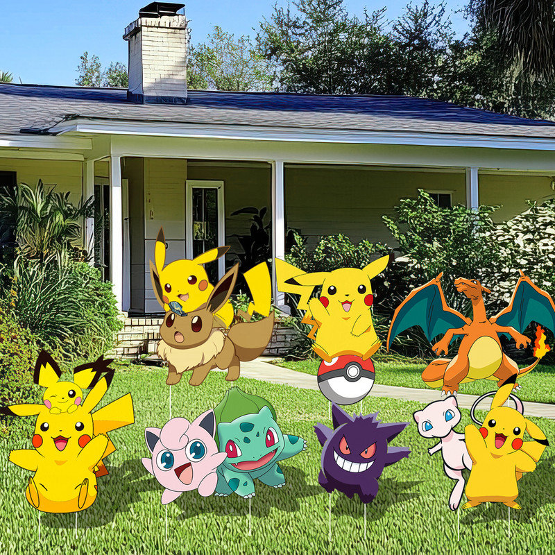 Ensemble de 8 panneaux de décoration de pokémon avec des piquets pour pokemon