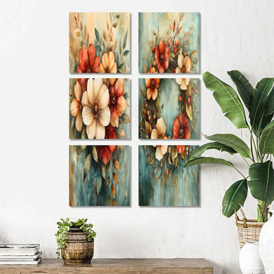 «Farmhouse Wreath» - Ensemble de 6 impressions florales sur toile