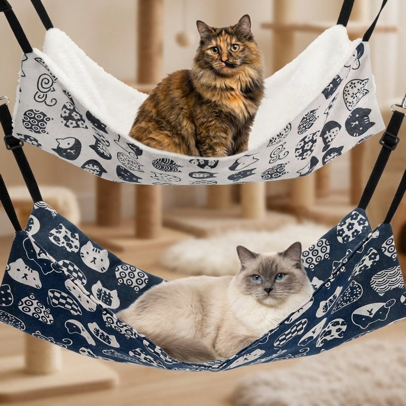 Chat hamac pour cage suspendue, ensemble réversible de 2 lits réglables pour chats, furet, chiots, lapins, petits animaux