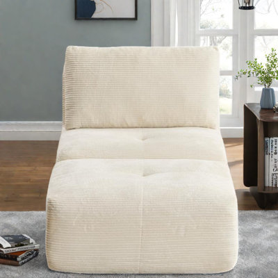 Canapé moderne en velours côtelé avec mousse à mémoire de forme, méridienne beige et repose-pieds mobile pour le salon