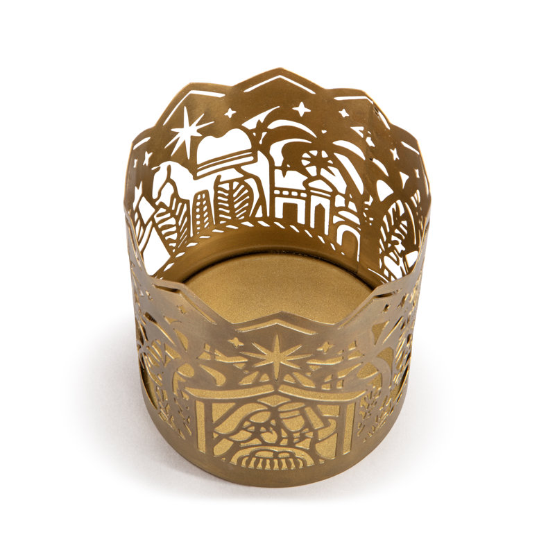 Metal Nativity Candle Sleeve - 3.5X4.5In