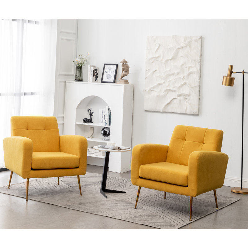 Alixon 29'' Wide Tufted Armchair, Yellow Polyester