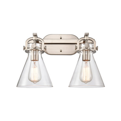 Newton Cone - 2 Light - 17 inch - Satin Nickel - Clear Shade - Bath Vanity Light