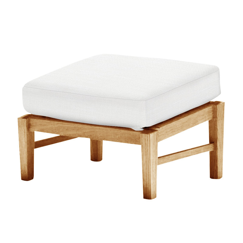 Croquet Outdoor Teak Ottoman with Cushion, Natural Teak, Rollo Lace InsideOut® Linen, Welt