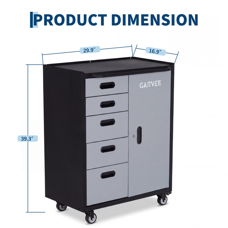 Coffre à outils à 5 tiroirs, armoire de rangement mobile en métal, gris - Gardez tous les outils à portée de main