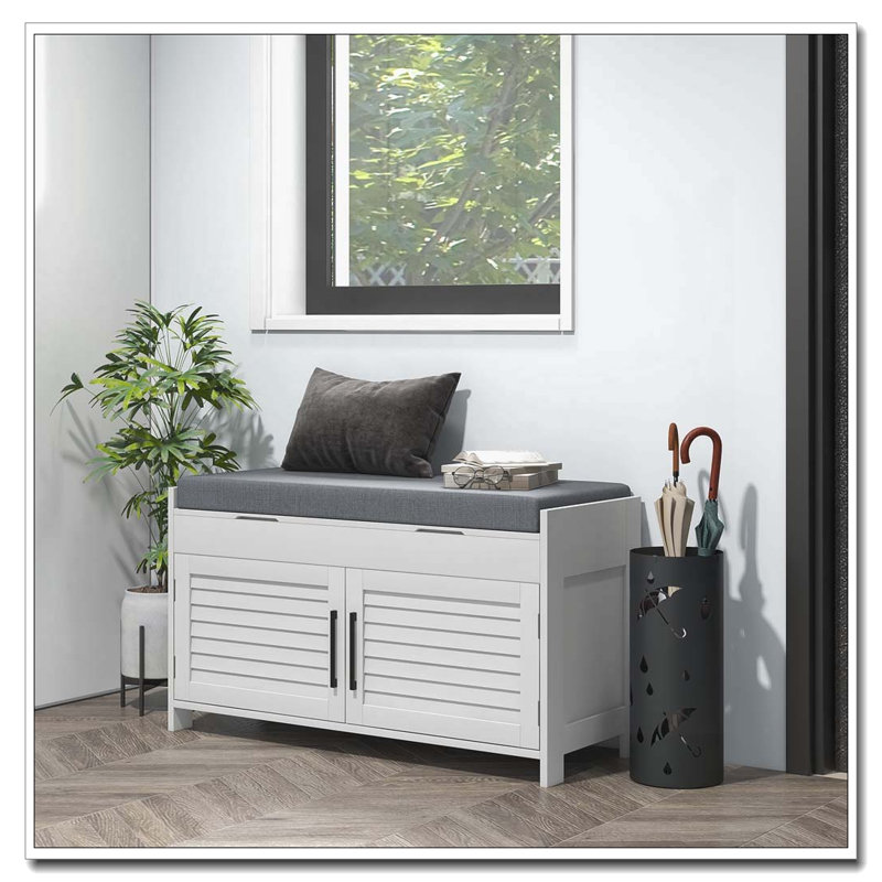 Banc de rangement pour chaussures avec compartiments cachés et tablettes réglables