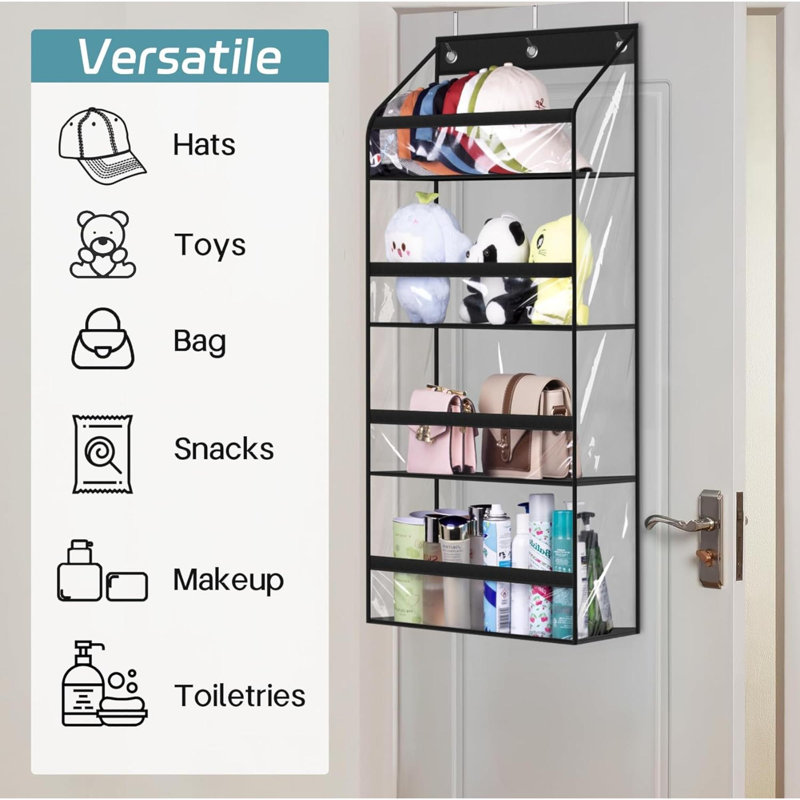 Clear Over The Door Hat Racks For Baseball Caps, Hold 48 Caps Hat Storage Organizer For Closet Wall, Deep Pockets Hanging Hat Holder Shelves With 3 Hooks, Black