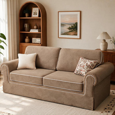 85" Corduroy Loveseat Sofa for Living Room, Boneless Sofa with Wide Rolled Arms, Deep Seated Cloud Couch with Lock-Stitched Edges, Skin-Friendly Comfy 2-Seater Couch, Light Brown
