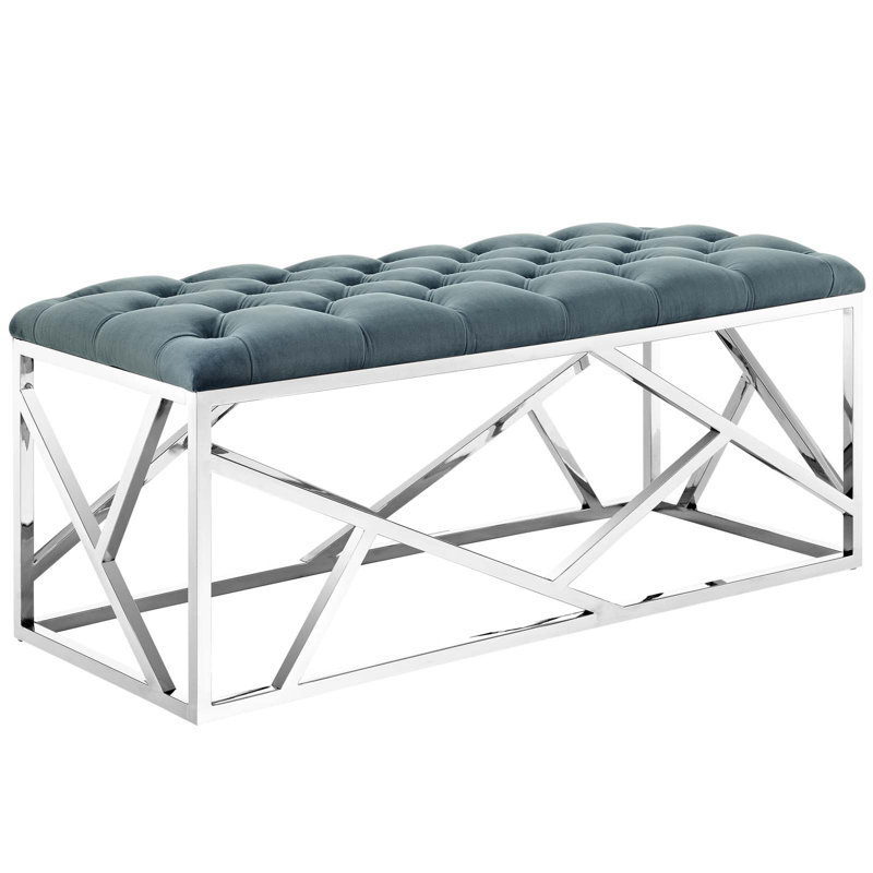 Modway Orchid Sebastian Button-tufted Bench, Sea Blue, Silver
