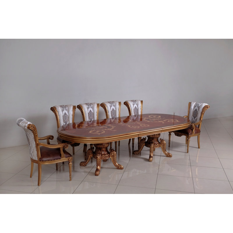 Maggiolini Extendable Dining Set, 9 Piece Dining Set, Natural Wood/Dark Brown, Dark Brown