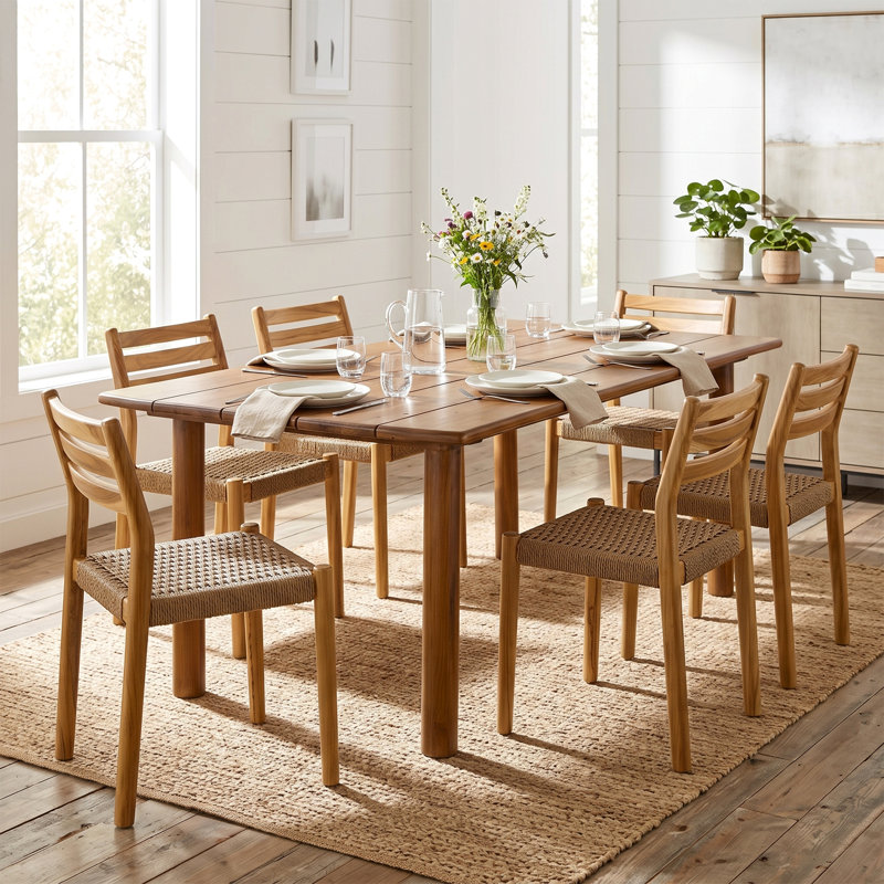 Ensemble de 2 chaises de salle à manger d'intérieur / extérieur en teck clair Bleta avec siège tissé à la main et dossier à lattes
