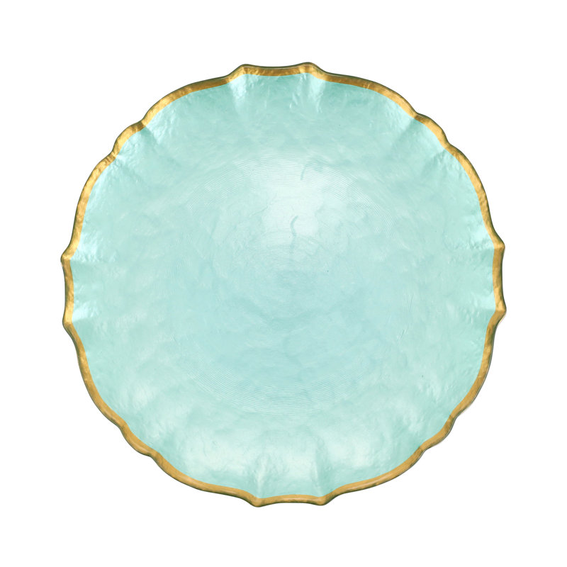 Baroque Handmade Glass Dinner Plate, Aqua