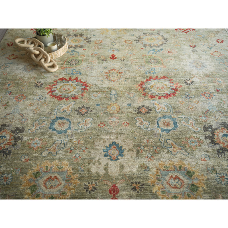 Oxford Hand-knotted Ghazni Wool, Light Green Area Rug, Rectangle 6' x 9'