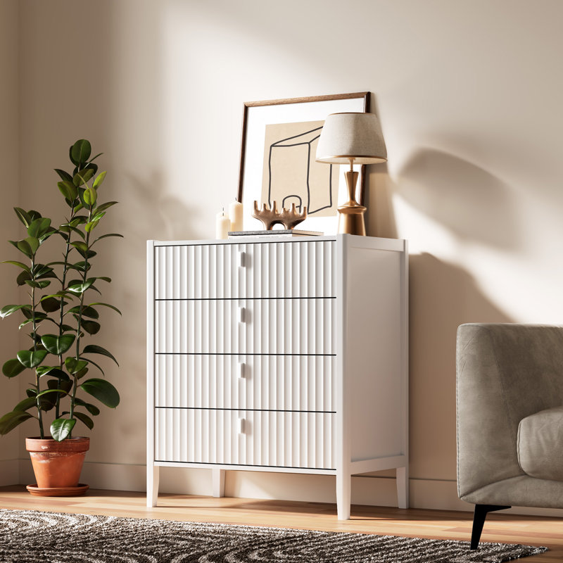 Commode à 4 tiroirs, H 36,7 po, Blanc