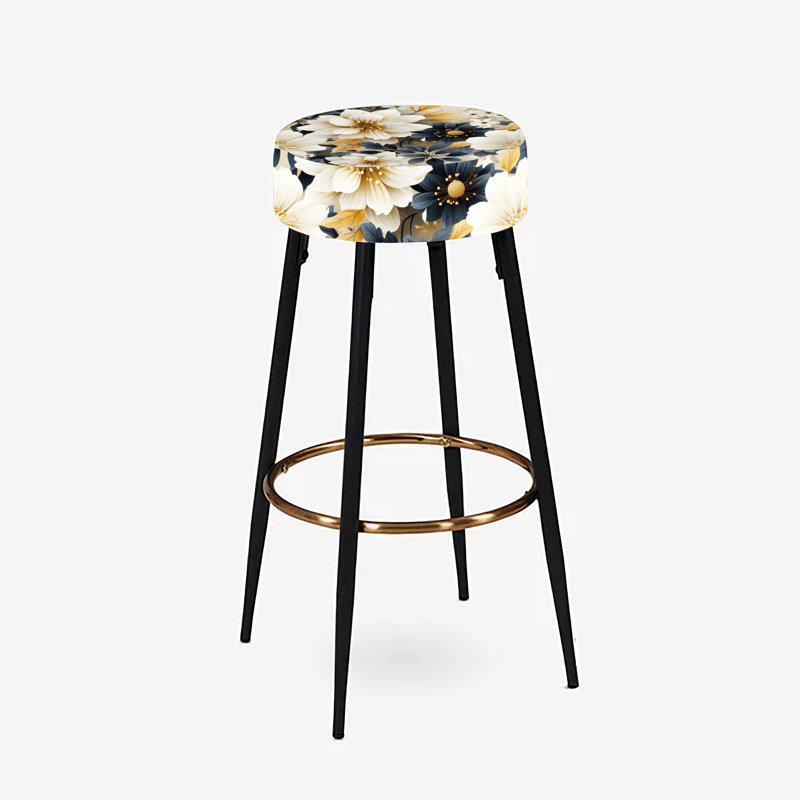 Blue And Beige Flowers Chrysanthemums Pattern I - Floral Bar Stools Set Of 2
