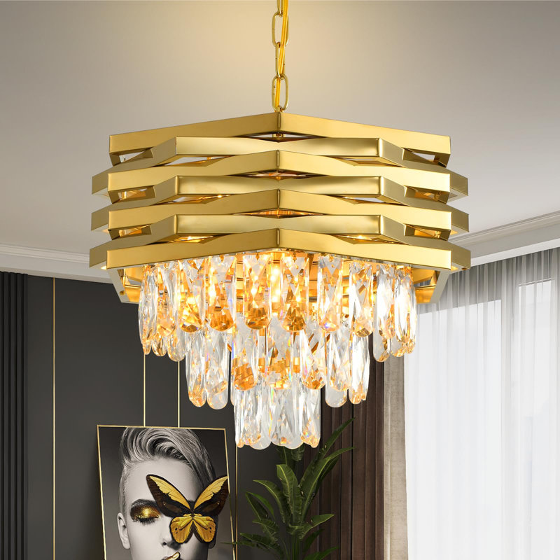 15.7" Modern Gold Crystal Chandelier, E14 Base (Bulb Not Included)