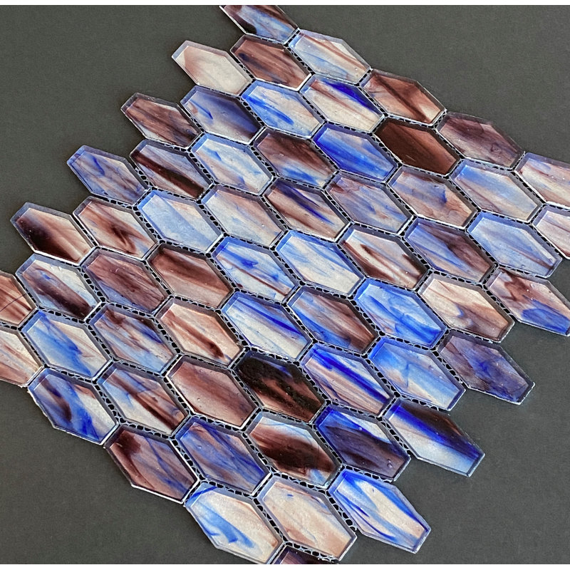 Iridescent 1 1/4" x 2" Long Hexagon Glass Mosaic Tile, Dusk