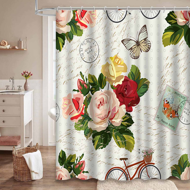 Rideau de douche imperméable à motif floral avec 12 crochets, L 72 po x l 78 po