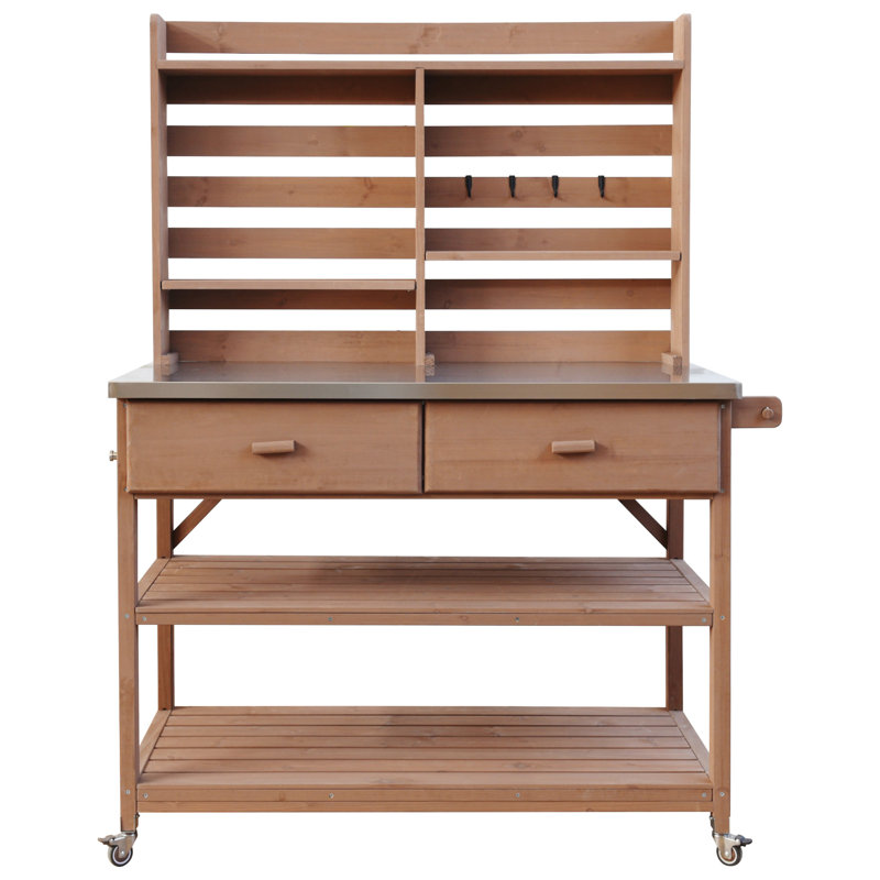 Table de rempotage d'extérieur 64,9 "H avec roues verrouillables, Brun