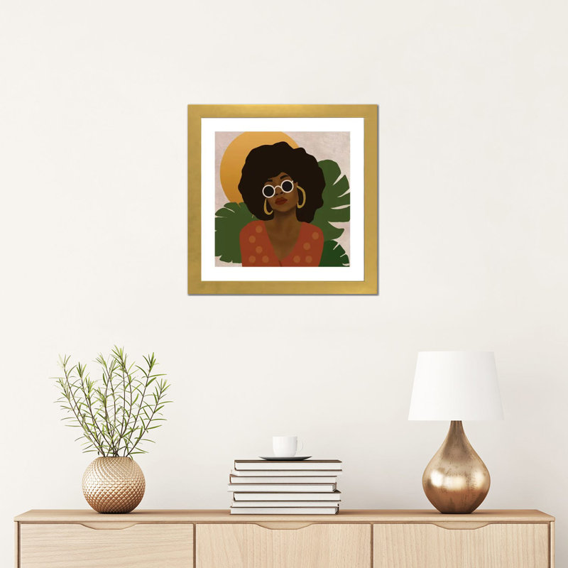 «Easy Livin» par Sarah Dahir - reproduction d'art, H 16 po x l 16 po x p 1 po, Papier encadré doré, Blanc