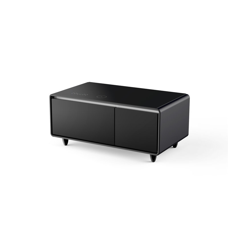 Cherubino Coffee Table with Fridge Cabinet and Bluetooth Stereo with Sockets and Ambient Lighting, Black