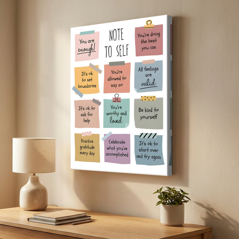 'Self-Affirmation Positive Sticky Notes' Illustration Canvas Print