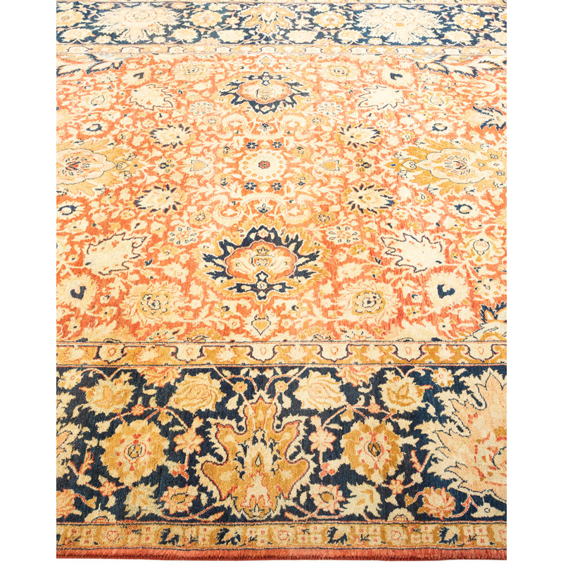 Tapis orange noué à la main de conception unique 6 pi x 9 pi 1 po Tymetrius Mogul