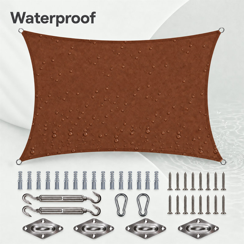 Voile d'ombrage rectangulaire imperméable de 2,13 m x 3,66 m avec trousse de fixation, Brun