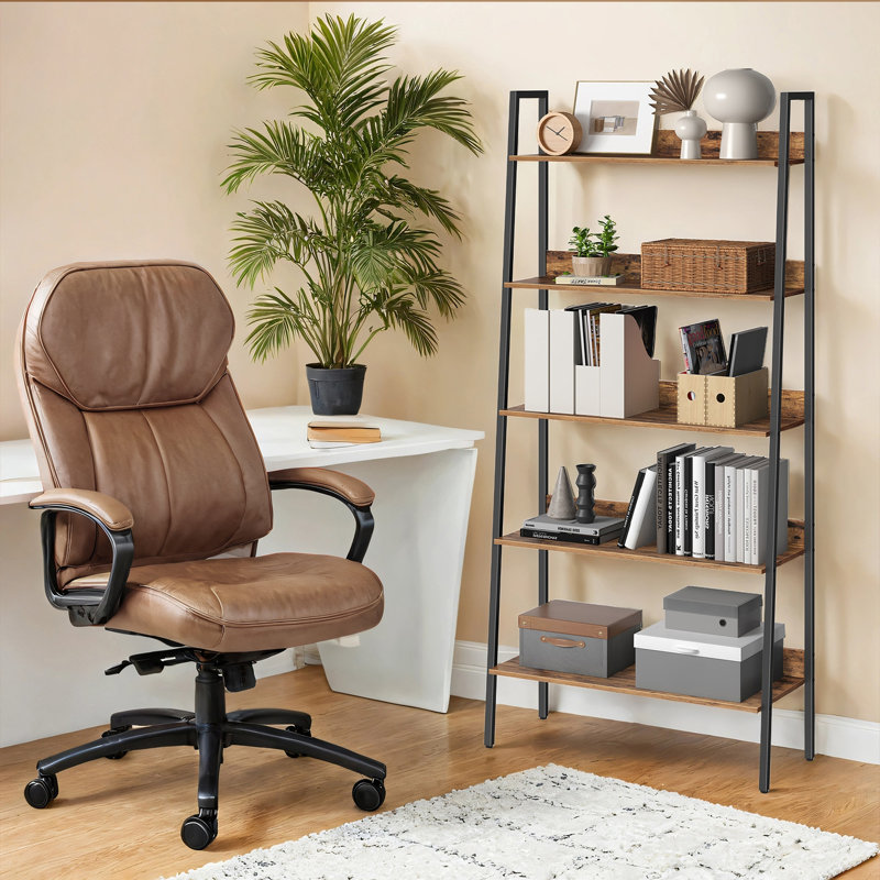 Ladder Shelf, 5-Tier Narrow Shelf, Bookshelf for Home Office, Living Room, Bedroom, Kitchen, Rustic Brown and Black