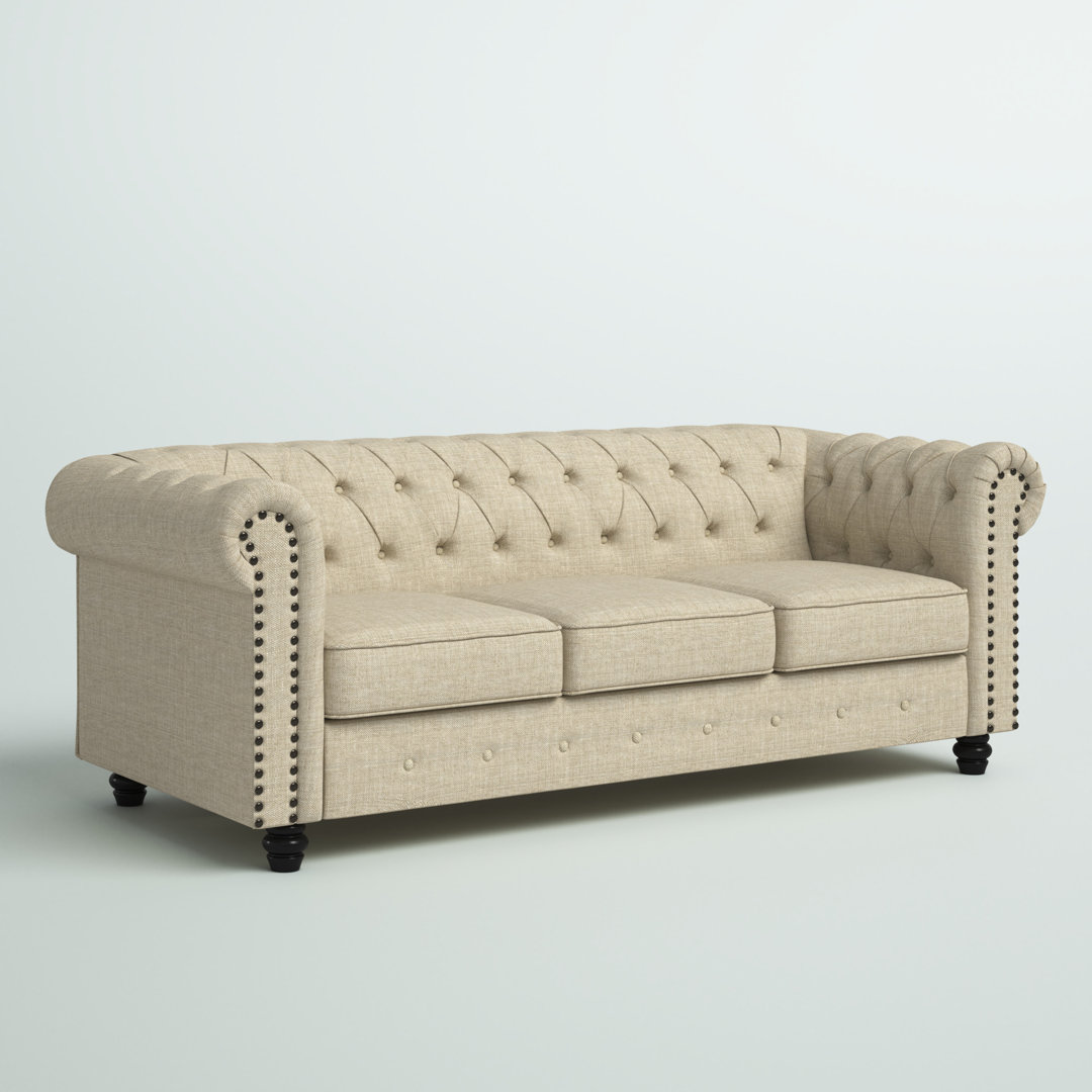 Alvis 81" Linen Rolled Arm Chesterfield Sofa Greyleigh™