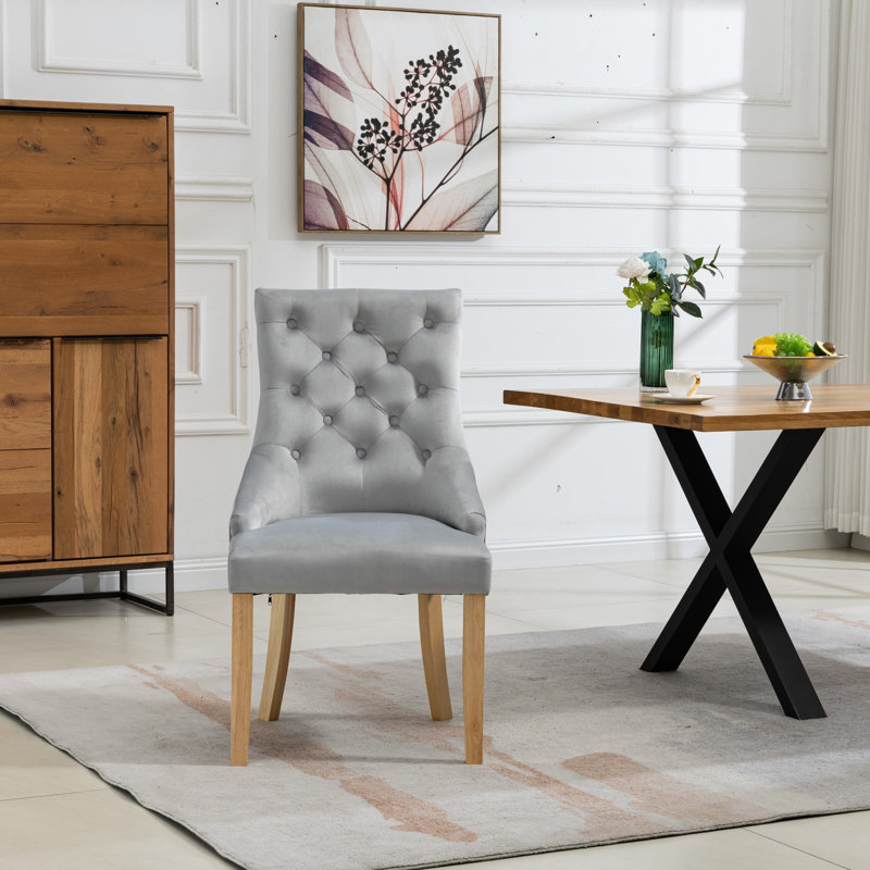Akkar 47cm H Velvet Upholstered Dining Chair, Silver