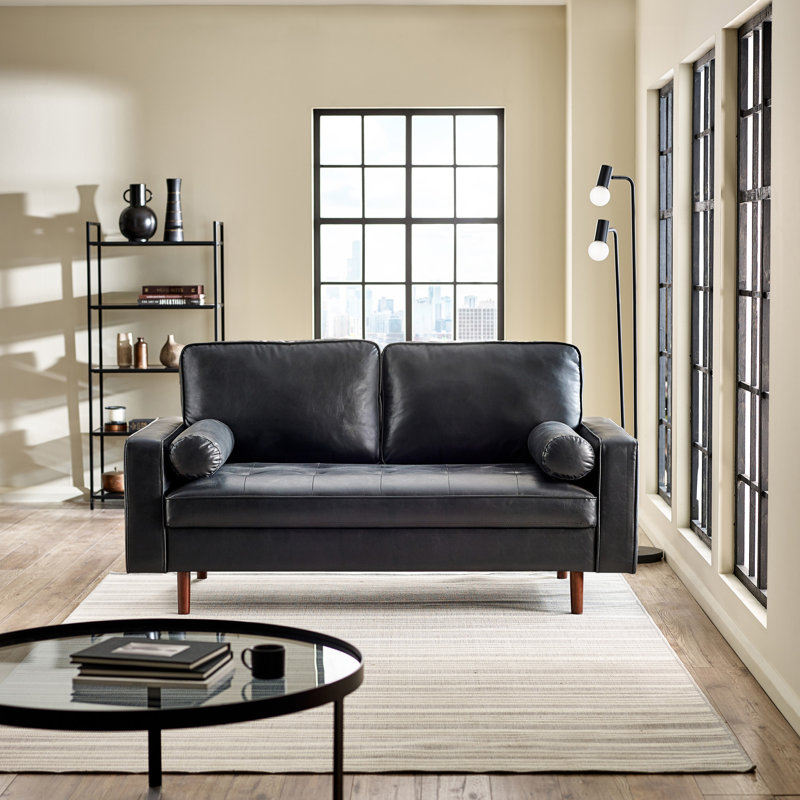 Altmann 3 Seater Faux Leather Sofa with Bolsters, Black