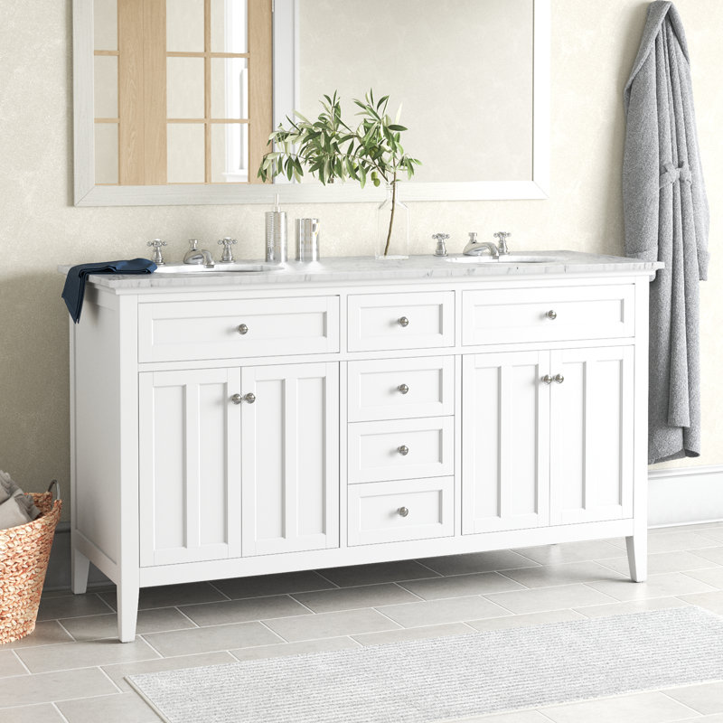 Ensemble de meuble-lavabo double 60 po Ain, Blanc, Blanc de Carrare