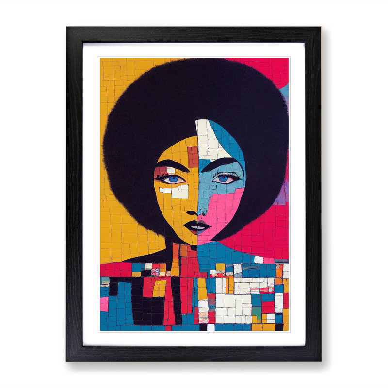 CAN-V0523-2940X Woman With Afro Patchwork - Wrapped Canvas Print, Black, 46cm H x 34cm W x 2cm D