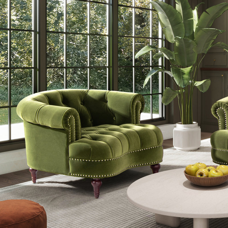 Fauteuil en velours capitonné de 106,68 cm de largeur Mercer, Olive Green Velvet