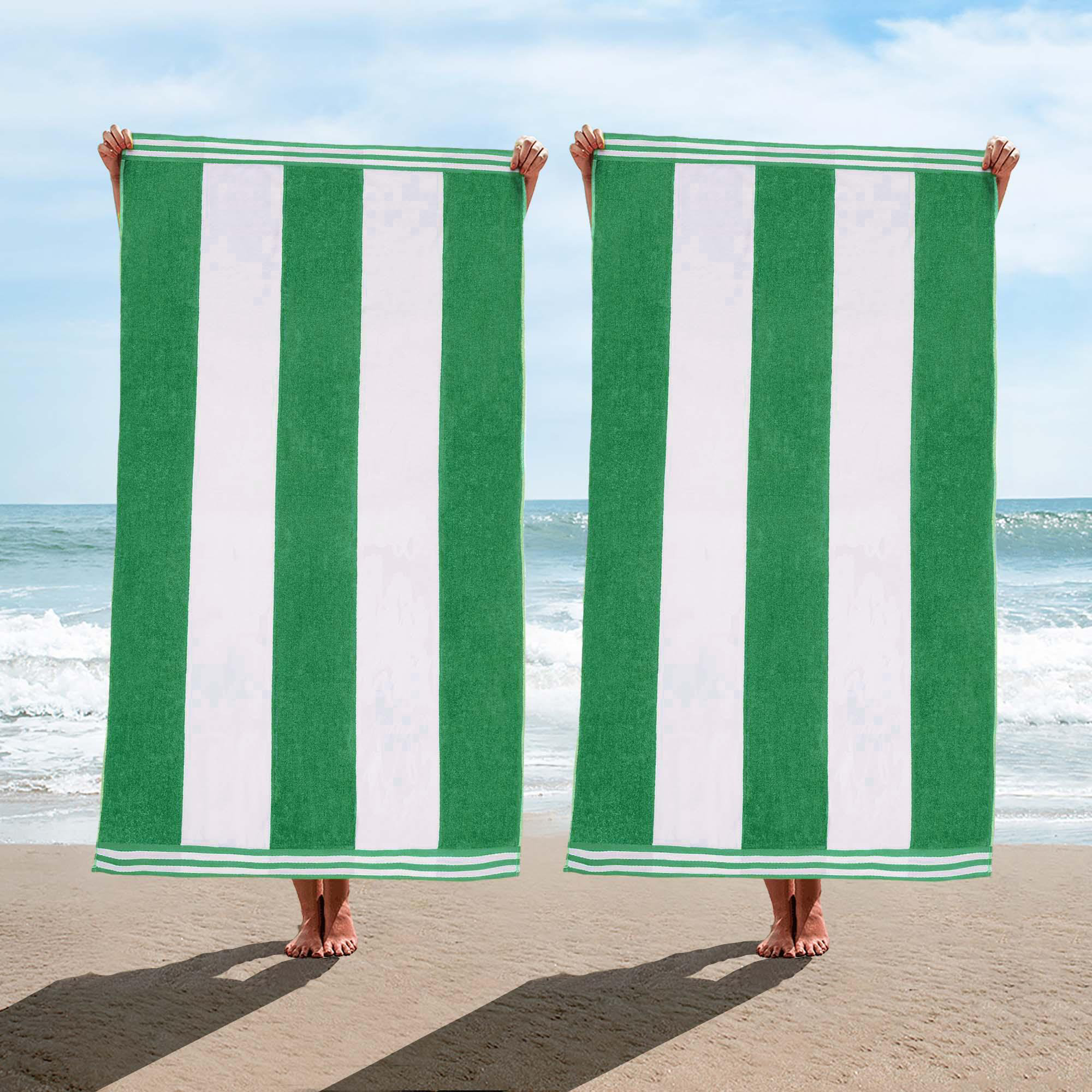 Calheta Cotton Oversized Cabana Stripe Beach Towels, 2, Dark Green