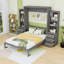 Lit escamotable multifonctionnel en bois avec tiroirs de rangement intégrés et tablettes robustes-129694388-129694391
