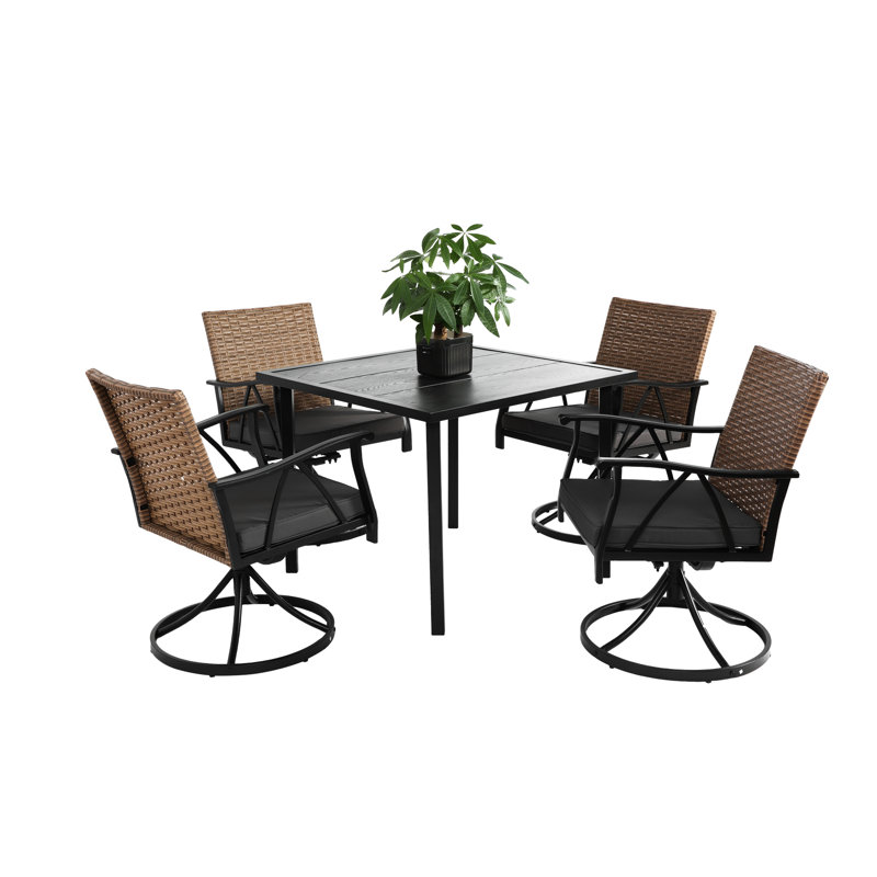 4 Patio Dining , Weather Outdoor With Smooth Swivel Chairs, Steel Table And Detachable Cushions Relaxing Rocker,
