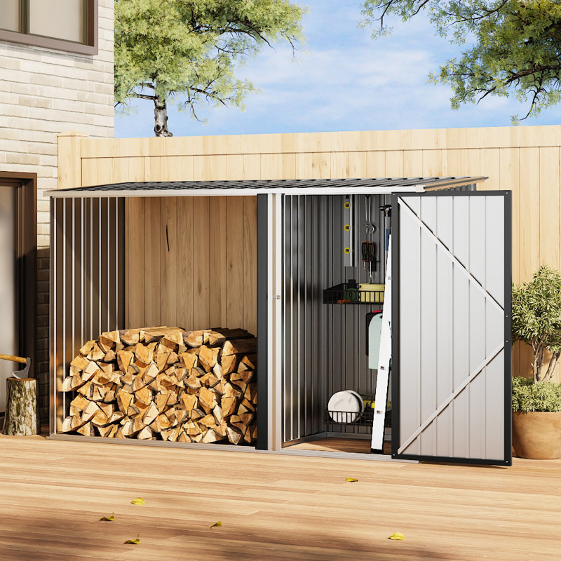 Ami-Lou 8Ft. W X 3 Ft. D Metal Flat Tool Shed, Black