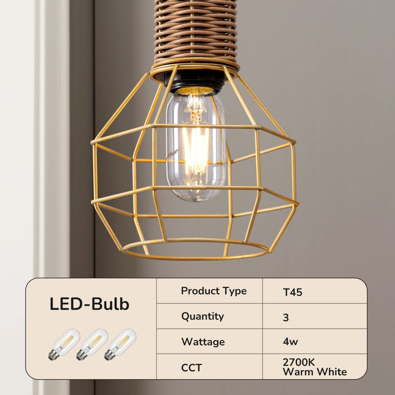 Gold 65" Rattan Tree Floor Lamp with Dimmable Bulbs