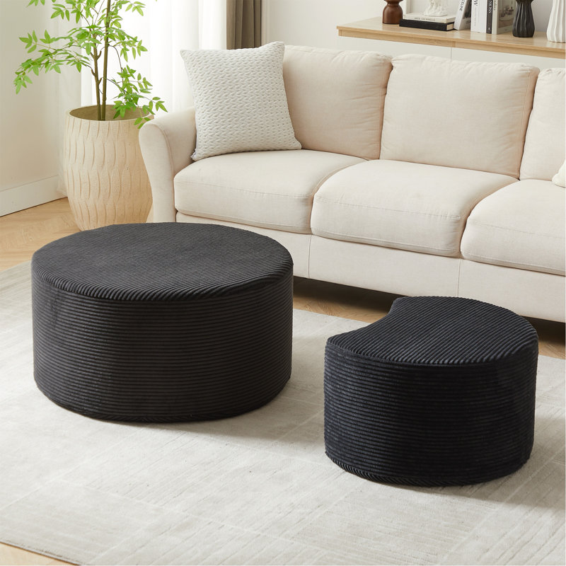 Ensemble de 2 tables basses emboîtables, 2 tables basses rondes rembourrées pour le salon, table basse moderne en mousse, table d'appoint et repose-pieds, sans assemblage